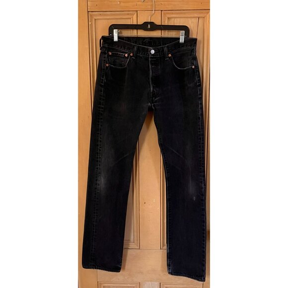 LEVI'S 501 Mens Vintage Button Fly Distressed Red Tab Jeans 33x34 Black AN EXC - Picture 4 of 12